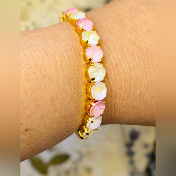 Pink Strawberry Shortcake Premium Crystals On Stretchy Bracelet Gold Plated - Picture 5 of 5